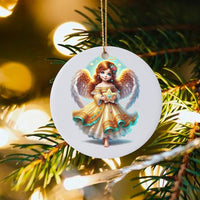 Heavenly Holiday Ceramic Keepsake, Adorable Angel Little Girl with Star Christmas Ornament, Festive Tree Decor, Religious Xmas Present