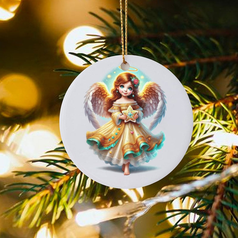 Heavenly Holiday Ceramic Keepsake, Adorable Angel Little Girl with Star Christmas Ornament, Festive Tree Decor, Religious Xmas Present