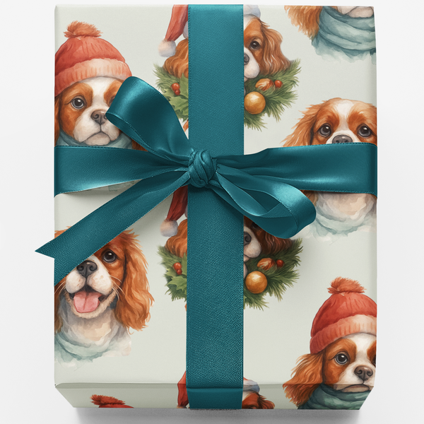 Dog Christmas Gift Wrap, Cavalier King Charles Spaniel Wrapping Paper, Holiday Puppy Wrapping Paper, Cavalier Dog Lover Chris