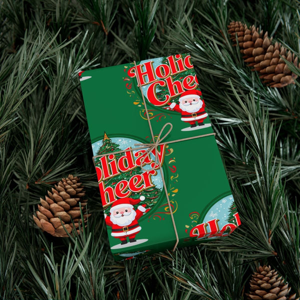 Festive Holiday Cheer Gift Wrap, Santa Claus Christmas Wrapping Paper, Adorable Santa Present Paper, Winter Seasonal Gift Wra