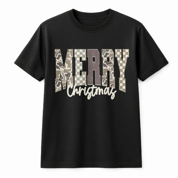 Distressed Camouflage Shirt, Merry Christmas Camo T-Shirt, Rustic Hunting Graphic Tee, Holiday Outdoorsman T-Shirt, Hunter Ch