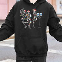 Dancing Skeleton Medical Nurse Hooded Sweatshirt, Christmas Nurse Hoodie, Humorous Xmas Healthcare Staff Sweater, Holiday Nurse Present