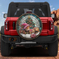 Stained Glass Holiday Tire Cover, Baby Reindeer Christmas Spare Tire Cover, Festive Deer Wheel Protector, Xmas Vehicle Decor for Jeep SUV