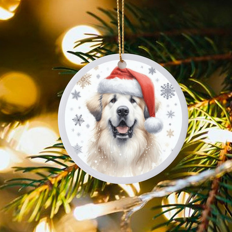 Great Pyrenees Dog Holiday Ornament, Great Pyrenees Santa Hat Christmas Ornament, Ceramic Dog Tree Ornament, Pet Lover Keepsake Present