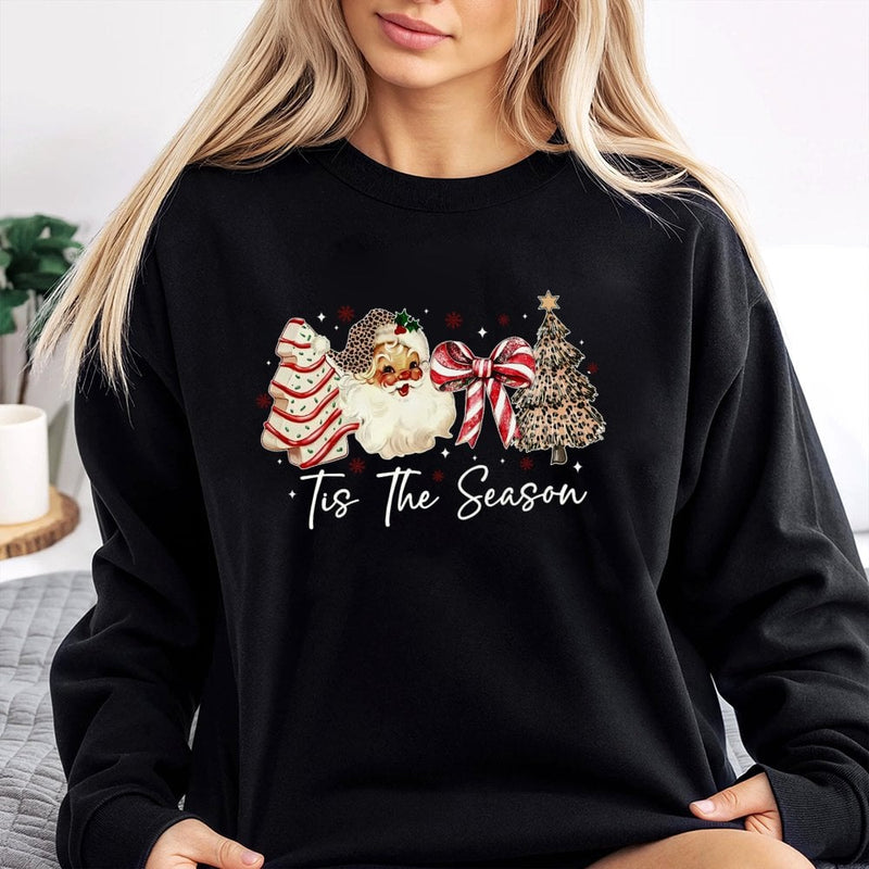 Leopard Print Santa Sweatshirt, Tis the Season Christmas Sweatshirt, Coquette Bow Holiday Crewneck, Preppy Xmas Sweatshirt, Holiday Present