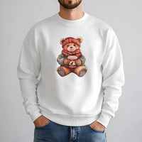 Comfy Holiday Coffee Teddy Bear Crewneck, Christmas Bear Sweatshirt, Adorable Winter Season Pullover, Aesthetic Christmas Animal Sweater
