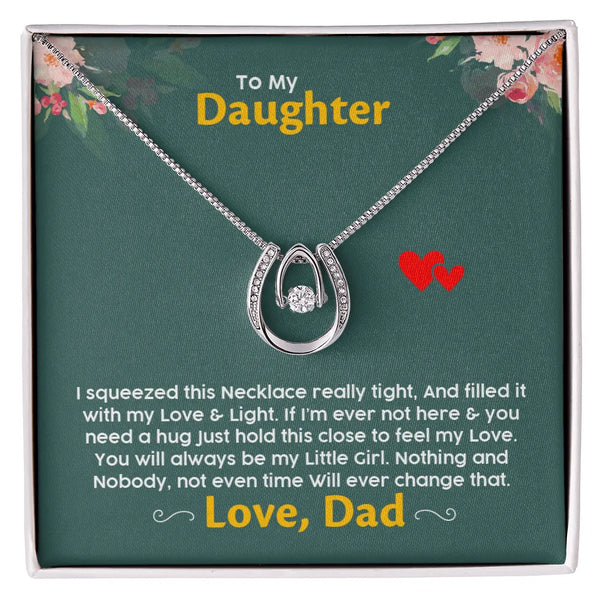 Dancing Crystal Horseshoe Pendant Necklace, To My Daughter Horseshoe Necklace, Sentimental Birthday Christmas Jewelry Present