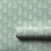 Minimalist White Tree Gift Wrap, Sage Green Christmas Tree Wrapping Paper, Elegant Holiday Wrapping Paper, Winter Season Wrapping Paper