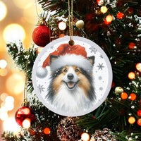 Adorable Sheltie Dog Ceramic Ornament, Shetland Sheepdog Christmas Ornament, Santa Hat Pet Tree Ornament, Holiday Keepsake, Present for Dog Lovers