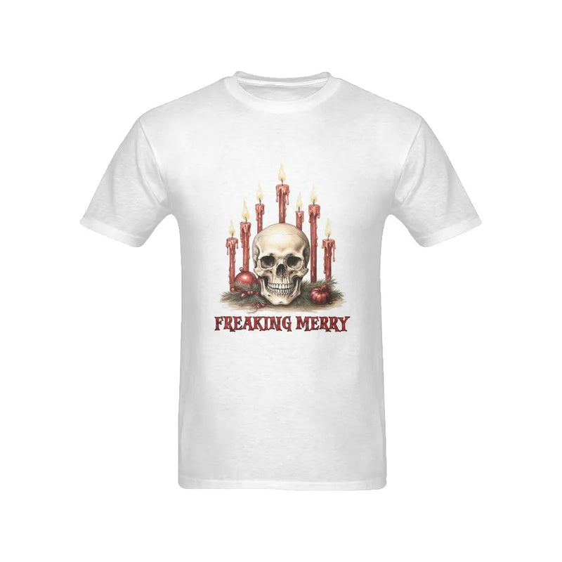 Gothic Christmas Skull Graphic Tee, Freaking Merry Skull T-Shirt, Dark Holiday Skull Shirt, Creepy Xmas Apparel, Holiday Present for Men