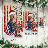 Patriotic Santa Hat Dog American Flag, Golden Retriever Christmas Garden Flag, Double-Sided Holiday Golden Yard Flag, Dog Lover Lawn Decor