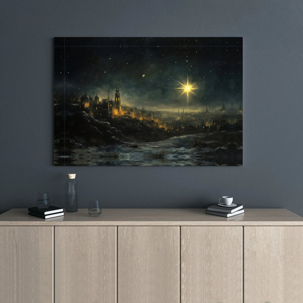 Nativity Night Canvas Print, Star of Bethlehem Canvas Art, Christian Christmas Wall Art, Bethlehem City Canvas Decor, Religio