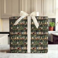 Liquor Bottle Shelves Gift Wrap, Holiday Bar Cabinet Wrapping Paper, Festive Wine Shelf Wrapping Paper, Adult Christmas Party Wrapping Paper