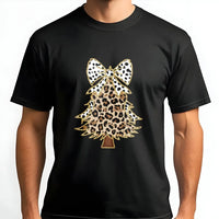 Glitzy Bow Holiday Graphic Tee, Leopard Print Christmas Tree T-Shirt, Leopard Xmas Tree Shirt, Cheetah Print Christmas T-Shirt, Xmas Present