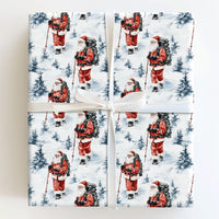 Watercolor Winter Forest Gift Wrap, Hiking Santa Wrapping Paper, Outdoor Santa Claus Christmas Wrapping Paper, Adventure Holiday Gift Wrap