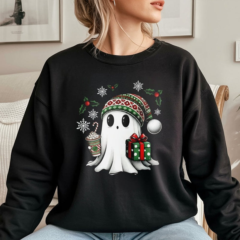 Spooky Cocoa Holiday Sweatshirt, Adorable Ghost Christmas Sweatshirt, Humorous Winter Ghost Sweatshirt, Adorable Cocoa Crewneck, Xmas Holiday Present