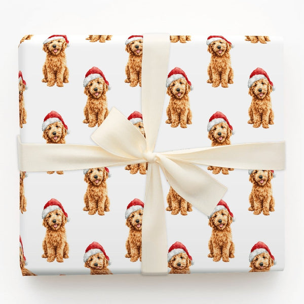 Santa Hat Puppy Holiday Gift Wrap, Goldendoodle Christmas Wrapping Paper, Adorable Dog Lover Wrapping Paper, Festive Winter A