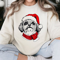 Festive Shih Tzu Holiday Crewneck, Santa Paws Christmas Dog Sweatshirt, Adorable Dog Lover Xmas Sweater, Winter Holiday Pullover Present
