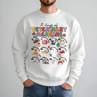 Retro Vet Tech Christmas Crewneck, 12 Days of Veterinary Medicine Sweatshirt, Humorous Animal Doctor Sweater, Holiday Vet Clinic Present Pullover