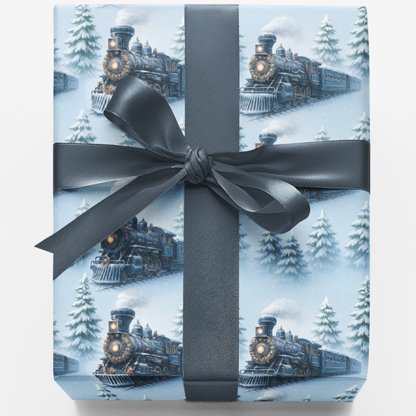Steam Locomotive Winter Wrapping Paper, Vintage Train Christmas Wrapping Paper, Retro Train Gift Wrap, Holiday Train Lover Wr