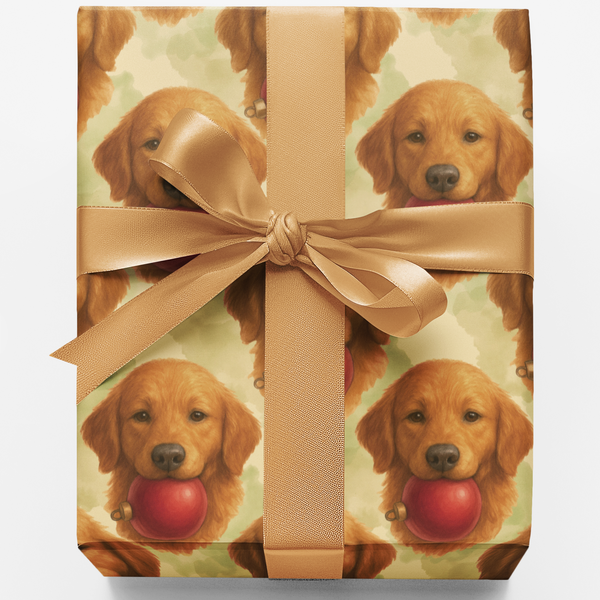 Dog Ornament Holiday Gift Wrap, Golden Retriever Christmas Wrapping Paper, Adorable Retriever Wrapping Paper, Pet Lover Xmas 