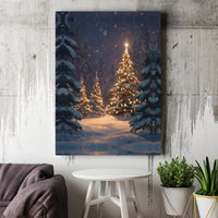 Snowy Winter Forest Print, Christmas Tree Canvas Wall Art, Glowing Lights Holiday Landscape Wall Art, Xmas Digital Download Printable Poster
