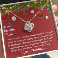 Mother Love Knot Necklace, Love Knot Necklace for Mom, Cubic Zirconia Love Knot Pendant, 14k White Gold Necklace, Meaningful Christmas Present