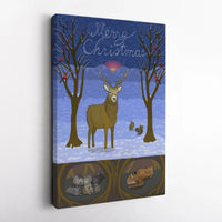 Winter Deer Forest Canvas Wall Art, Merry Christmas Woodland Animal Canvas, Holiday Wildlife Canvas Print, Rustic Xmas Wall Decor Present