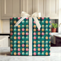 Retro Christmas Gift Wrap Roll, Disco Ball Ornament Wrapping Paper, Multicolor Holiday Present Paper, Dark Green Festive Gift Wrapping