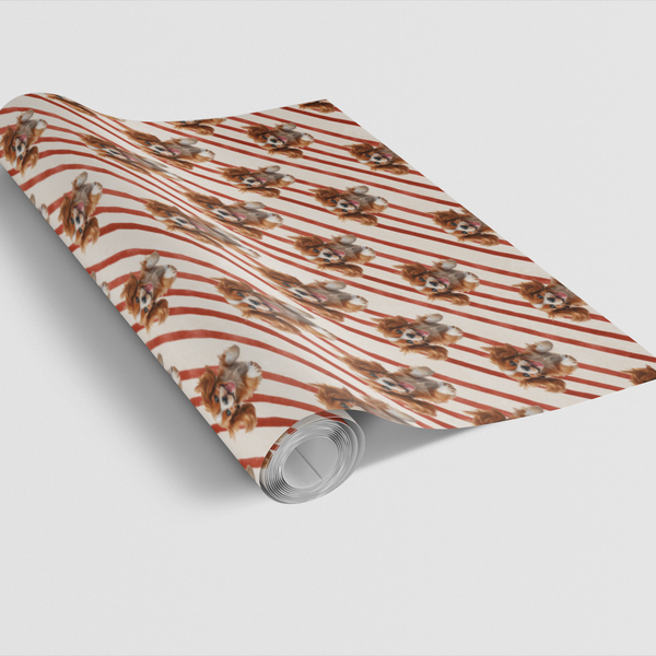 Candy Cane Stripe Dog Gift Wrap, Cavalier King Charles Spaniel Wrapping Paper, Christmas Cavalier Paper, Dog Lover Holiday Gi