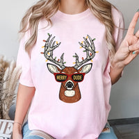 Humorous Reindeer Christmas Graphic Tee, Merry Dude Deer T-Shirt, Holiday Buck Hunter Shirt, Retro Vintage Xmas Hunting Tee