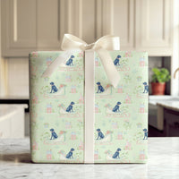 Watercolor Dog Sleigh Gift Wrap, Black Labrador Christmas Wrapping Paper, Pastel Village Holiday Wrapping Paper, Adorable Dog Lover Gift Wrap