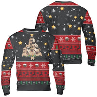 Humorous Canine Pet Ugly Sweater, Pug Dog Christmas Tree Ugly Sweater, Adorable Puppy Holiday Sweater, Dog Lover Christmas Ugly Sweater Crewneck