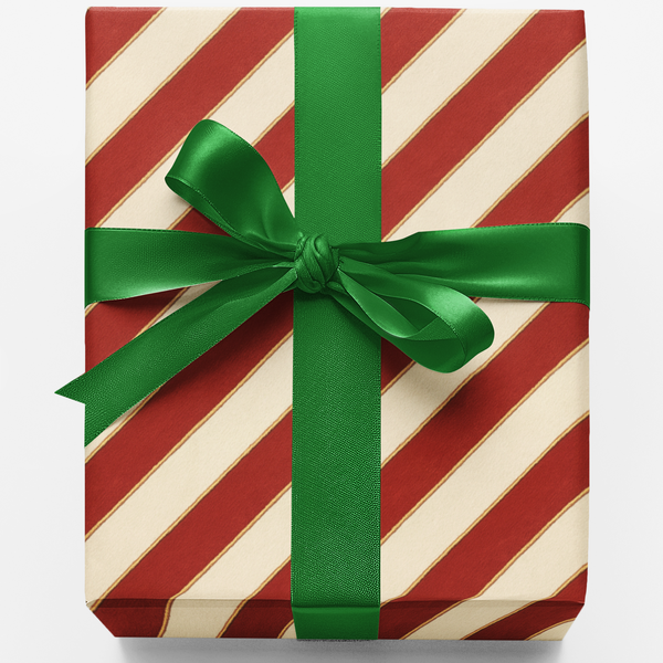 Red and Cream Striped Gift Wrap Roll, Candy Cane Christmas Wrapping Paper, Festive Holiday Wrapping Paper, Xmas Present Suppl