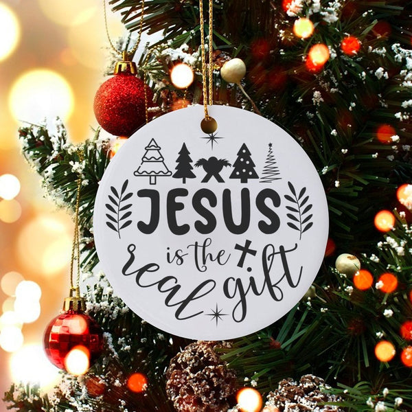Nativity Scene Tree Ornament, Jesus Is the Real Present Christmas Ornament, Christian Faith Ceramic Ornament, Religious Holid