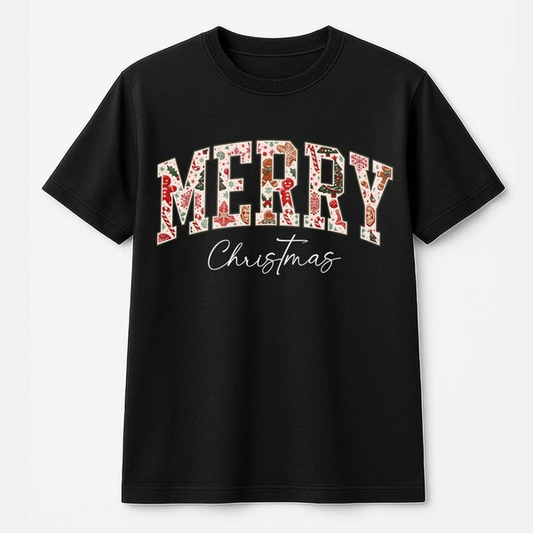 Retro Holiday Gingerbread Pattern T-Shirt, Merry Christmas Gingerbread T-Shirt, Adorable Xmas Graphic Tee, Festive Family Hol