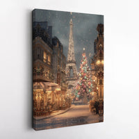 Winter Eiffel Tower Poster, Paris Christmas Canvas Wall Art, Snowy French Cityscape Print, Digital Download Holiday Home Decor