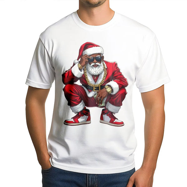 Hip Hop Christmas Graphic Tee, Black Santa T-Shirt, African American Santa Claus Shirt, Retro Urban Holiday Graphic T-Shirt P
