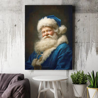 Vintage Portrait Canvas Print, Blue Santa Claus Canvas Art, Retro Santa Wall Art, Holiday Season Wall Decor, Festive Christmas Canvas Decor
