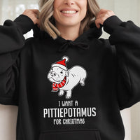 Humorous Pitbull Puppy Hoodie, I Want a Pittiepotamus Christmas Hoodie, Holiday Dog Lover Sweatshirt, Pittie Mom Dog Present Christmas Hoodie