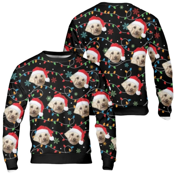Personalized Pet in Santa Hat Ugly Sweater, Custom Dog Face Christmas Sweatshirt, Custom Dog Lover Holiday Pullover, Xmas Pet