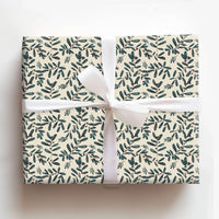Winter Greenery Christmas Gift Wrap, Botanical Holly Berry Wrapping Paper, Red Berry Holiday Wrapping Paper