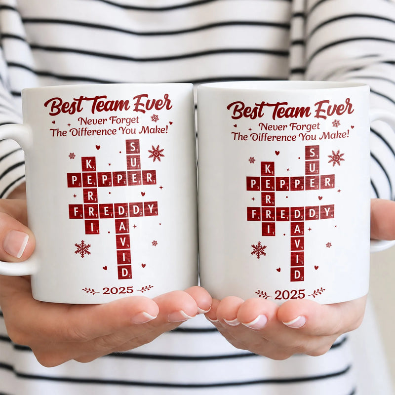 Custom Crossword Coworker Coffee Cup, Best Team Ever Appreciation Mug, Staff Recognition Mug, Christmas Thank You Present for Employees