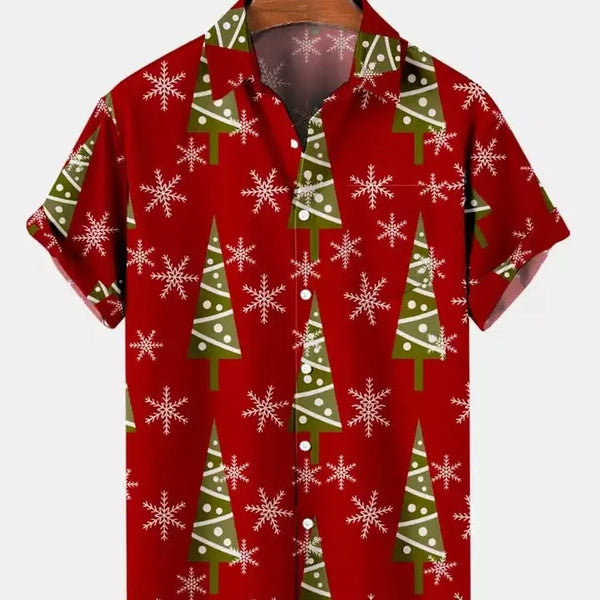 Snowflake Holiday Aloha Shirt, Christmas Tree Hawaiian Shirt, Festive Xmas Party Button Up, Tropical Winter Graphic Shirt, Pr