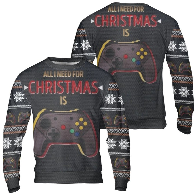 Video Game Controller Xmas Sweater, Gamer Ugly Christmas Sweater, Humorous Gaming Holiday Sweater, Retro Gamer Crewneck Sweatshirt Present
