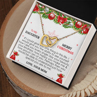 Daughter Christmas Present from Mom, Interlocking Hearts Necklace, Cubic Zirconia Heart Pendant, Polished Surgical Steel Holiday Necklace