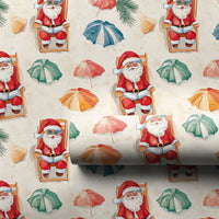 Summer Holiday Christmas Gift Wrap, Tropical Beach Santa Wrapping Paper, Santa on Vacation Wrapping Paper, Coastal Beach Gift Wrap Roll