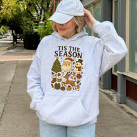 Retro Santa and Snowman Hoodie, Tis the Season Christmas Hoodie, Vintage Holiday Graphic Hooded Sweatshirt, Comfy Winter Pullover, Xmas Present