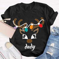 Festive Holiday Lights Antler Shirt, Personalized Christmas Deer Head T-Shirt, Custom Family Matching Xmas Graphic Tee, Present