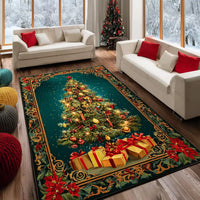 Holiday Poinsettia Area Rug, Vintage Christmas Tree Area Rug, Festive Presents Floor Rug, Comfy Winter Living Room Rug